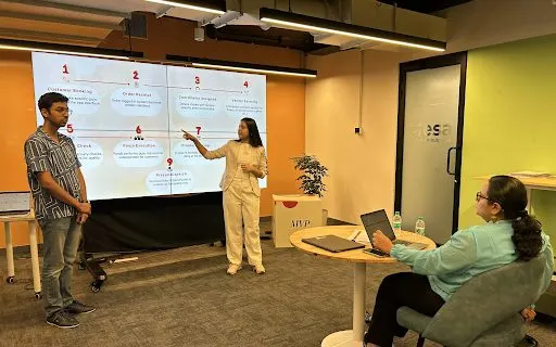Students walking a reviewer through how their AI product works, step by step